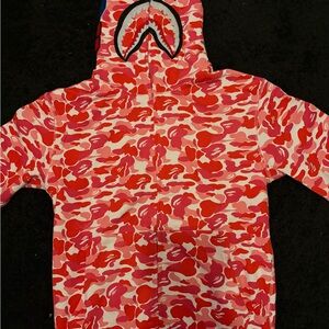 Bape Pink & Red Shark Full-Zip Camo Hoodie